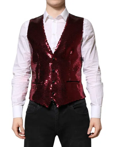 Dolce & Gabbana Sequin-embellished V-neck Waistcoat In Burgundy