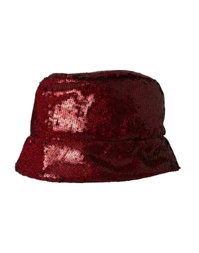 DOLCE & GABBANA RED SEQUINED NYLON BUCKET HAT MEN