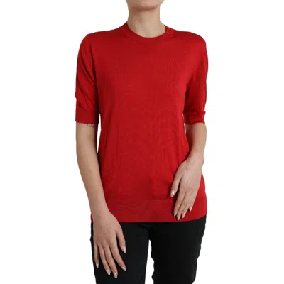 Dolce & Gabbana Red Silk Crew Neck Short Sleeves Top Women's T-shirt