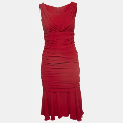 Pre-owned Dolce & Gabbana Red Silk Draped Sleeveless Midi Dress S