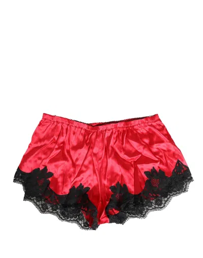 Dolce & Gabbana Red Silk Satin Lace Trim Pajama Shorts Sleepwear