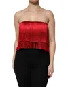 Dolce & Gabbana Strapless Fringed Stretch-silk Satin Bra Top In Red