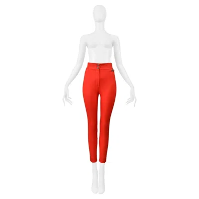 Pre-owned Dolce & Gabbana Red Skinny Pants With Black Piping And Logo