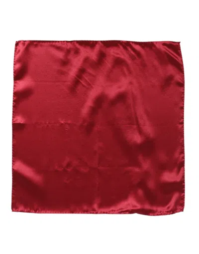 Pre-owned Dolce & Gabbana Red Solid Satin Silk Square Handkerchief Men's Scarf ()