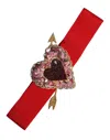Dolce & Gabbana Red Stretch Wide Waist Heart Embellished Women's Belt In Red