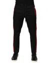 Dolce & Gabbana Red Stripe Cotton Logo Jogger Sweatpants Pants In Black