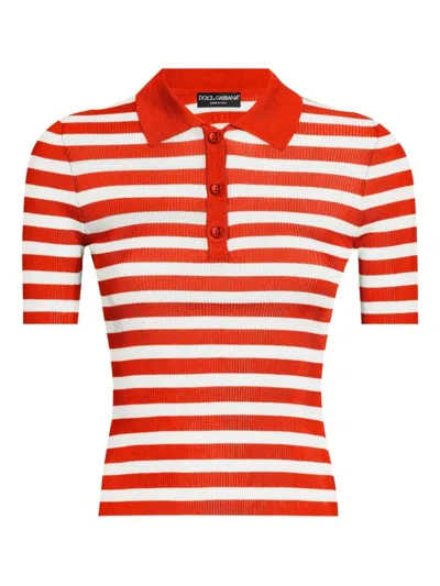 DOLCE & GABBANA RED STRIPED POLO SHIRT