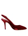 Dolce & Gabbana Red Suede High Heels Slingbacks Sandals Shoes In Brown