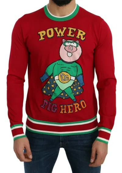 Pre-owned Dolce & Gabbana Red Sweater Wool Silk Pig Of The Year It50 / Us40 / L Rrp $1300