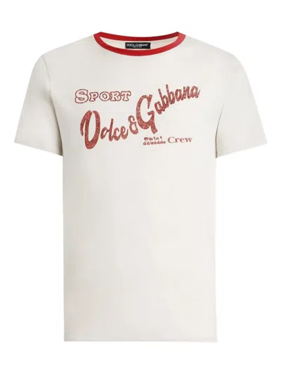 Dolce & Gabbana Contrast Collar Crew Neck Graphic Print T-shirt In White