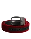 Dolce & Gabbana Red Velvet Black Metal Buckle Logo Men's Belt In Red