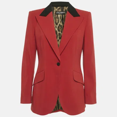 Pre-owned Dolce & Gabbana Red Velvet Collar Gabardine Blazer M