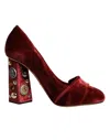 Dolce & Gabbana Red Velvet Embellished Heels Pumps  Shoes In Red