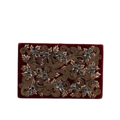 Dolce & Gabbana Red Velvet Gold Frame Clutch Evening Party Purse Bag Cotton In ["red"]
