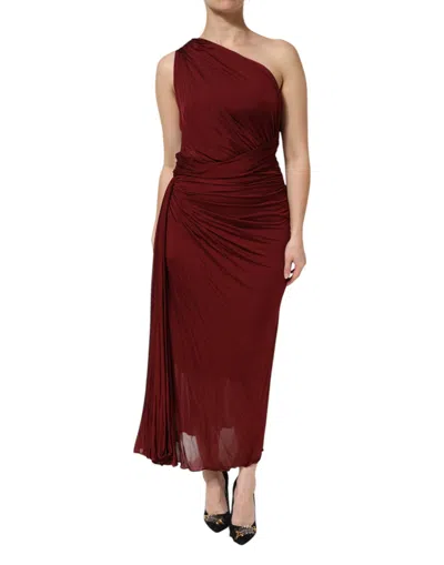 Pre-owned Dolce & Gabbana Red Viscose Fitted One Shoulder Midi Women's Dress ()