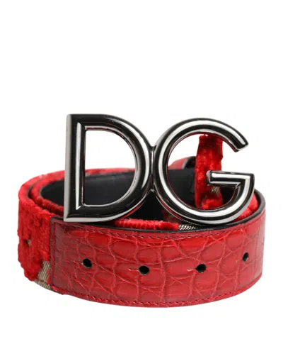 Dolce & Gabbana Red Viscose Silver Dg Logo Metal Buckle Belt