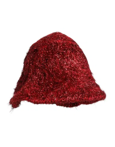 Dolce & Gabbana Red Viscose Tinsel Wide Brim Bucket Women's Hat