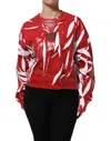 Dolce & Gabbana Red White Cotton Printed Pullover Sweater In Red
