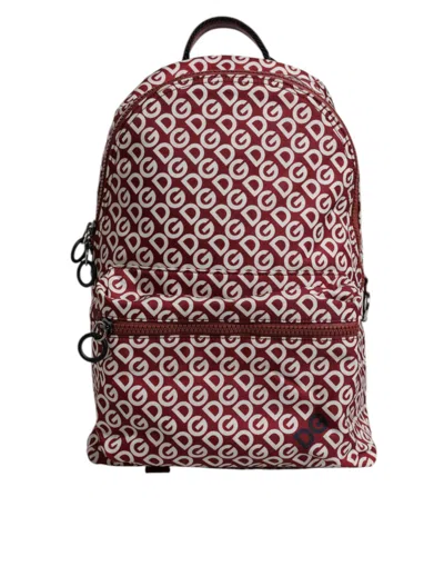 Dolce & Gabbana Red White Dg Logo Print Nylon Travel Backpack Bag