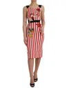 Dolce & Gabbana Red White Floral Sleeveless Sheath Midi Dress In White And Red