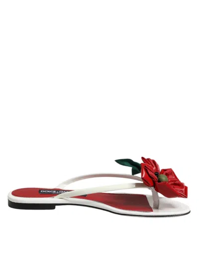 Dolce & Gabbana Red White Keira Flower Leather Sandals Shoes