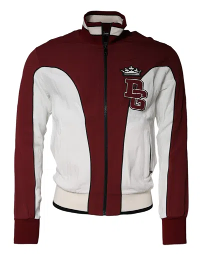 Pre-owned Dolce & Gabbana Red White Logo Full Zip Sweatshirt Men's Sweater () In Multi