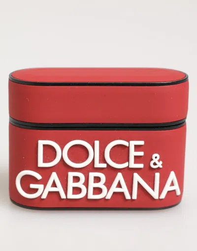Dolce & Gabbana Red White Silicone Embossed Logo Accessory Airpods Case And Pvc Polycarbonate Rubber