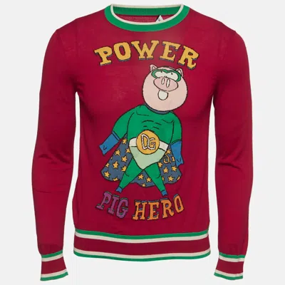 Pre-owned Dolce & Gabbana Red Wool Blend Pig Of The Year Crewneck Jumper S