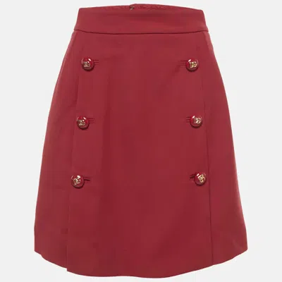 Pre-owned Dolce & Gabbana Red Wool Button Detail Mini Skirt M