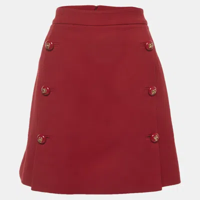 Pre-owned Dolce & Gabbana Red Wool Button Detail Mini Skirt Xl