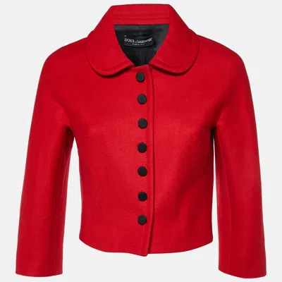 Pre-owned Dolce & Gabbana Red Wool Cropped Coat S