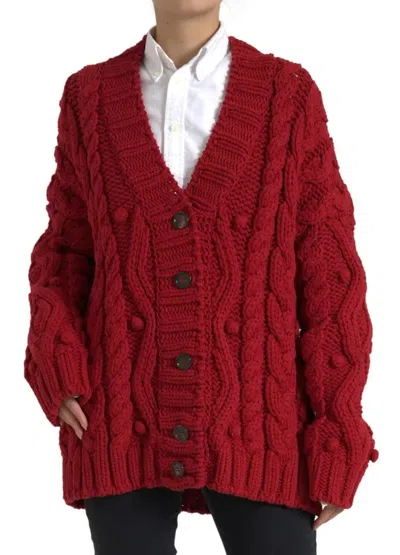 Pre-owned Dolce & Gabbana Red Wool Knit Button Down Cardigan Women's Sweater ()