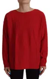 Dolce & Gabbana Red Wool Knit Round Neck Pullover Sweater In Animal Print
