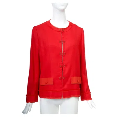 Pre-owned Dolce & Gabbana Red Woven Jacket With Animal Print Lining