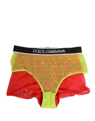 Dolce & Gabbana Red Yellow Tulle Mid Waist Panty Girdle Underwear In Green