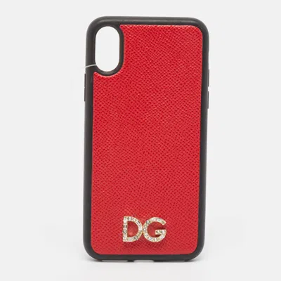 Pre-owned Dolce & Gabbana Red/black Dg Logo Crystals Iphone X Case