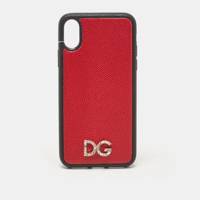 Pre-owned Dolce & Gabbana Red/black Dg Logo Crystals Iphone X Case