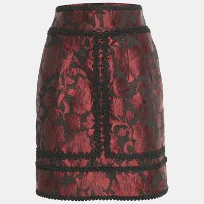 Pre-owned Dolce & Gabbana Red/black Floral Jacquard Lace Trim Mini Skirt S