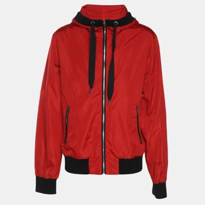 Pre-owned Dolce & Gabbana Red/black Nylon Hooded Jacket Xl