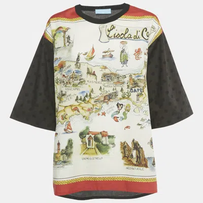Pre-owned Dolce & Gabbana Red/black Printed Cotton Lisola Di Capri Top L In White
