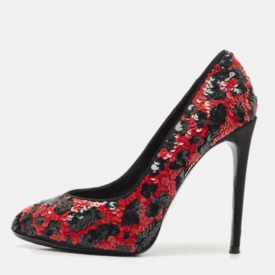 Pre-owned Dolce & Gabbana Red/black Sequins Round Toe Pumps Size 36