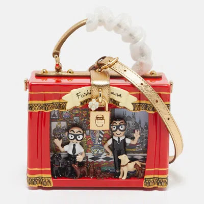 Pre-owned Dolce & Gabbana Red/gold Acrylic And Leather Fashion House Dolce Box Top Handle Bag