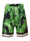 DOLCE & GABBANA BLACK & GREEN BERMUDA SHORTS WITH ALL-OVER LEAF PRINT IN SILK MAN