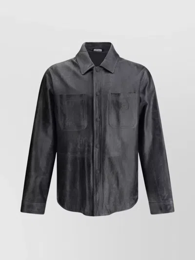 Dolce & Gabbana Refined Leather Jacket With Patch Pockets In Nero