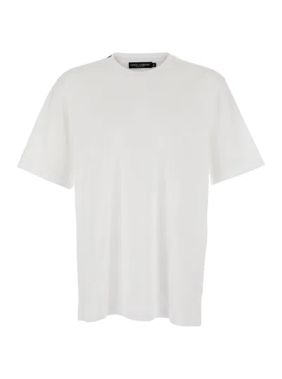 Dolce & Gabbana Men White Crew Neck T-shirt With Back Logo Patch In Cotton Man