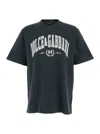 Dolce & Gabbana Men Dark Grey Crewneck T-shirt With Logo Lettering Print On The Front In Cotton Man In Gray