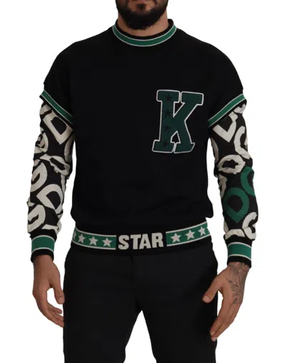 Dolce & Gabbana Black Green Cotton King Star Crewneck Pullover Jumper