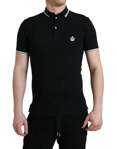 Dolce & Gabbana Regal Crown Embroidered Cotton Polo In Red