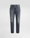 Dolce & Gabbana Distressed Logo-plaque Jeans In Blue