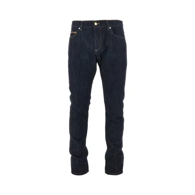 Dolce & Gabbana Regular Fit Jeans With Leather Details In Blue